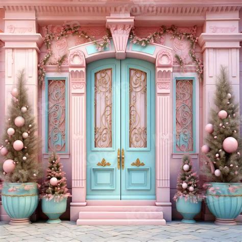 Kate Christmas Pink House Blue Door Backdrop Designed By Emetselch In