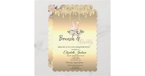 Gold Drips Brunch And Bubbly Flowers Bridal Shower Invitation Zazzle