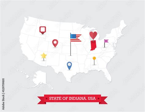 Indiana State map highlighted on USA map Stock Vector | Adobe Stock