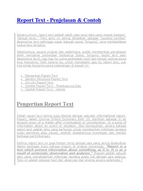 Contoh Report Text Beserta Generic Structure Berbagai Contoh