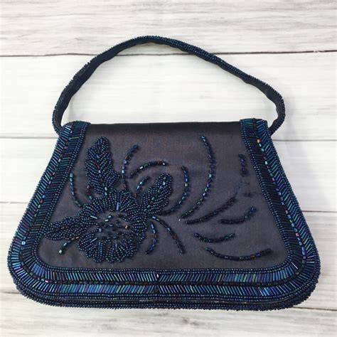 Vintage S Navy Beaded Handbag Magid Japan Purse Dressy Holiday