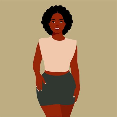 Elegante Mulher Negra Afro Em Estilo De Arte Elegante Vetor Vetor Premium