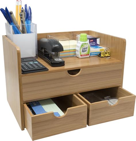 Sorbus Tier Bamboo Shelf Organizer For Desk With Drawers Mini Desk