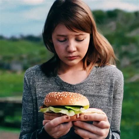 A Girl Eating A Burger Still From Weathering With You Stable