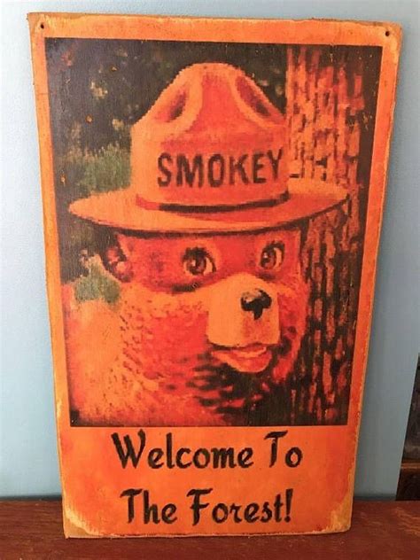 Smokey The Bear Sign Vintage Retro Wood Decor Log Cabin Etsy Smokey The Bears Bear Signs