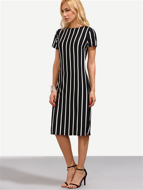 Shop Black Vertical Striped Sheath Dress Online Shein Offers Black Vertical Striped Sheath