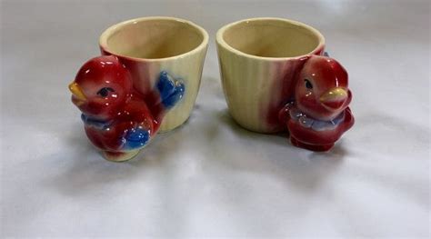 Matching Pair Of Vintage Shawnee Pottery Red Bird Planters Etsy