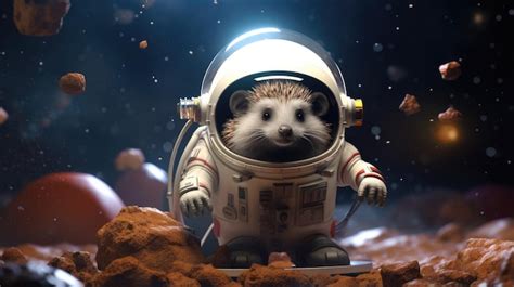 Premium Photo A Tiny D Hedgehog Astronaut Exploring Space With A