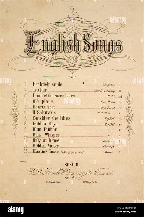 Sheet music cover image of the song 'English Songs Bells Whisper', with ...