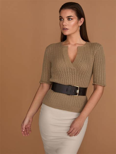 Вязаная кофточка поло Tan