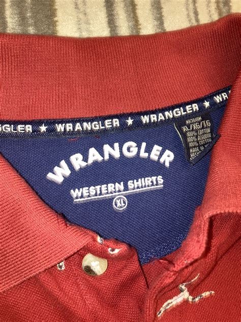 Vintage Wrangler Mens Western Polo Shirt All Over Pri Gem