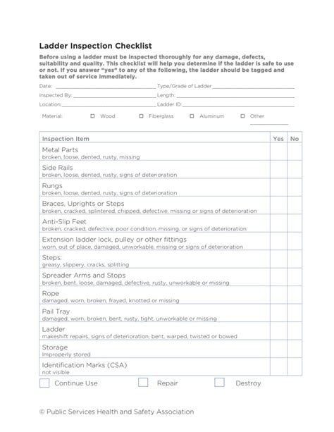 Osha Ladder Safety Inspection Checklist