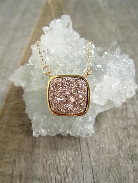 Rose Gold Druzy Necklace Drusy Necklace Druzy Quartz Etsy