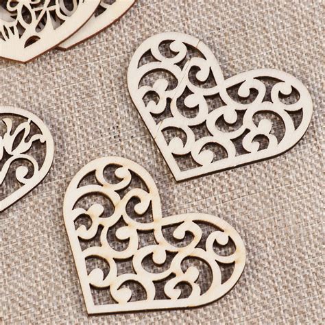 10pcs Diy Wooden Heart Crafts Wood Cutout Crafts Wood Chips Wood Ebay