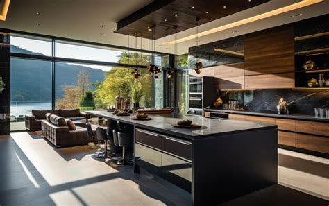 Premium Photo | Residential interior of modern kitchen in luxury mansion