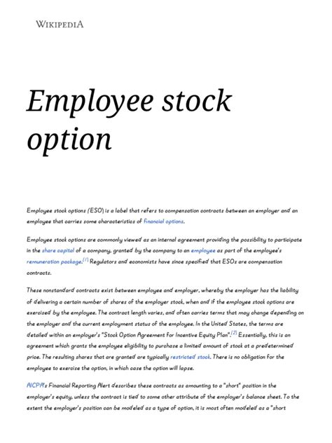 Employee Stock Option Wikipedia Pdf Employee Stock Option