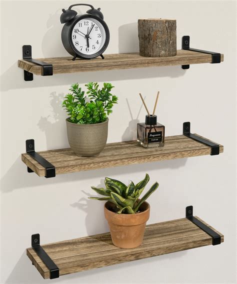 Afuly Rustic Wood Floating Shelves Set Of Wall Mounted In Brown