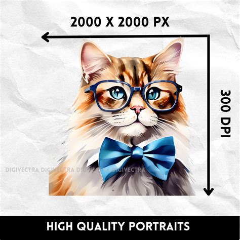 Set Of 4 Cat Portraits Cat Wearing Bow Tie SVG Kitten Portrait PNG