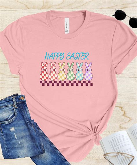 Happy Easter Checkered T Shirt Retro Easter Checkered Bunny Shirt