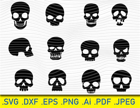 12 Skull Svg Skeleton Svg Skull Clipart Silhouette Cameo Etsy Clip