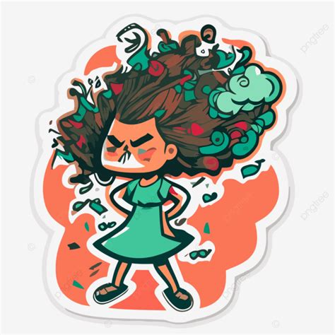 Stiker Bergambar Gadis Dengan Clipart Rambut Acak Acakan Vektor Desain