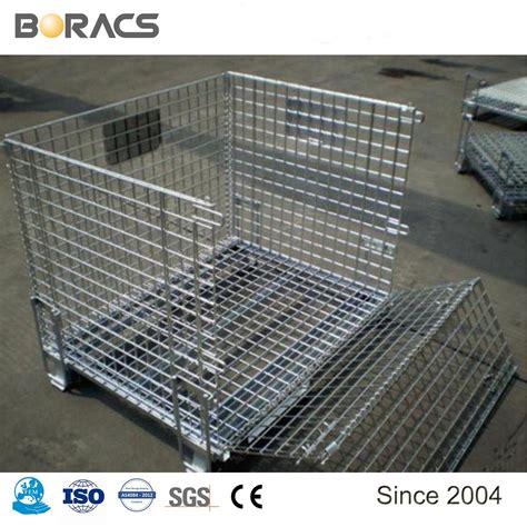 Metal Bin Storage Container Wire Mesh Pallet Crate Foldable Stackable Steel Storage Cage Pallet