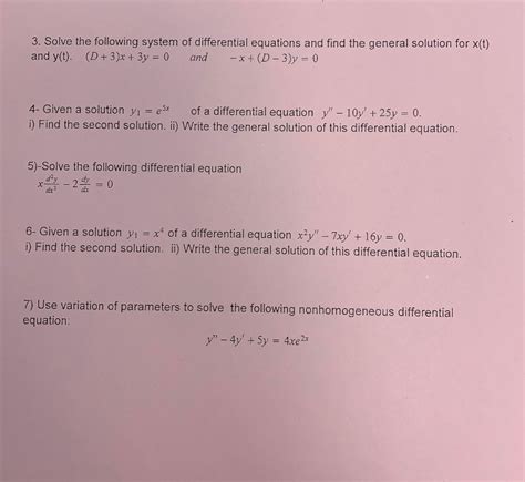 Solved 3 Solve The Following System Of Differential