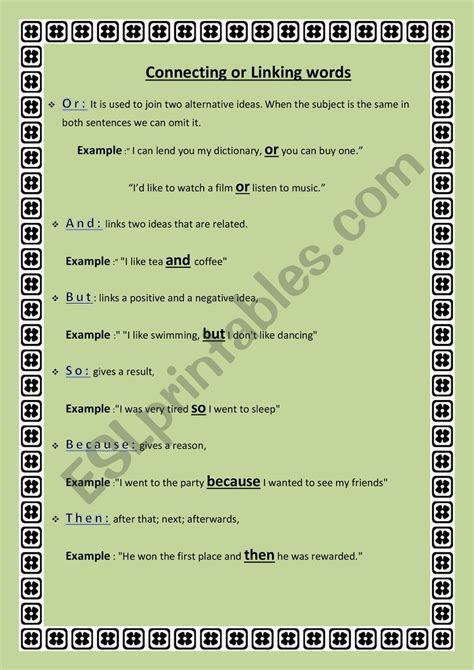 Connecting or Linking words+ Exercise with answers - ESL worksheet by ...