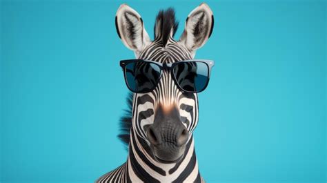 Premium Photo Innovative Zebra Wearing Sunglasses On Blue Background