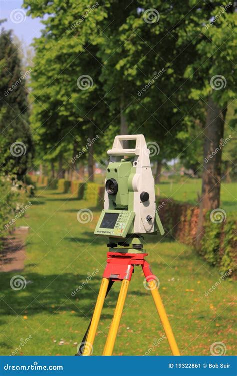 Land Surveyor Total Station On Tripod Stock Image Image Of Outdoors