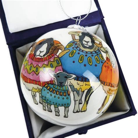 Sheep In Sweaters Hand Painted Glass Bauble Emma Ball