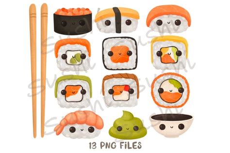 Kawaii Sushi Clip Art Cute Food Png Asian Food Japanese