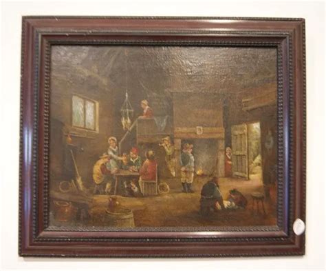 ANTICO QUADRO FRANCESE Del 1800 Olio Su Tela Raffigurante Locanda