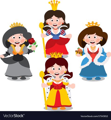 Four queen cartoon characters Royalty Free Vector Image