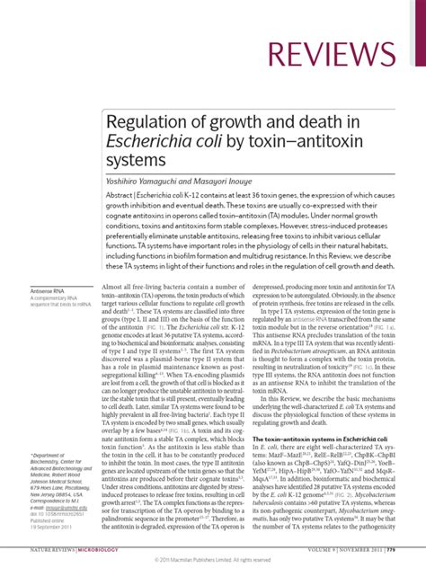 Regulation Of Growth And Death In Escherichia Coli By Toxin Antitoxin Systems Pdf Messenger