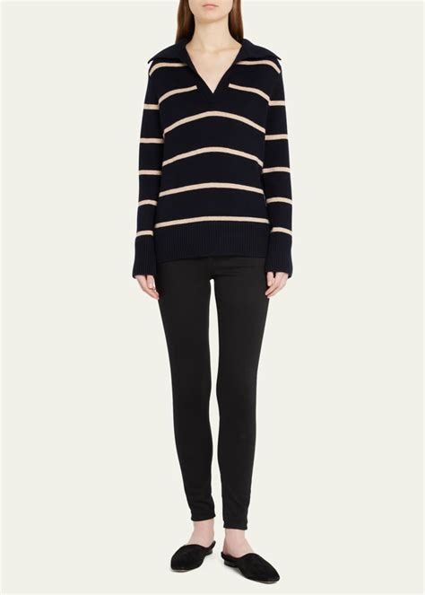 Vince Johnny Collar Stripe Wool Cashmere Sweater Bergdorf Goodman