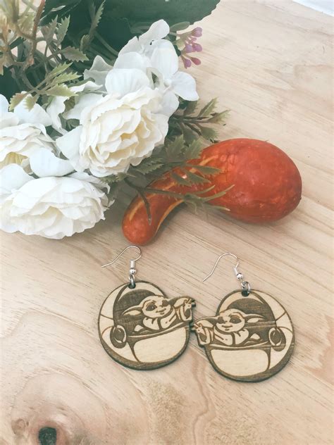 Laser Engraved Grogu Earrings Avel Woodworking