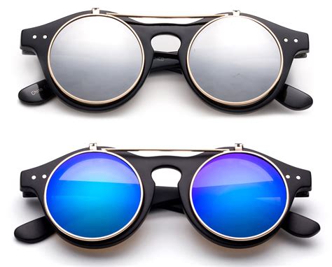 Classic Small Retro Steampunk Circle Flip Up Glasses Sunglasses Cool