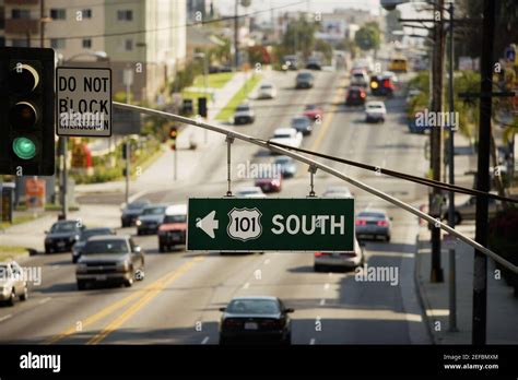 Traffic light over an urban road, Hollywood, Los Angeles, California ...