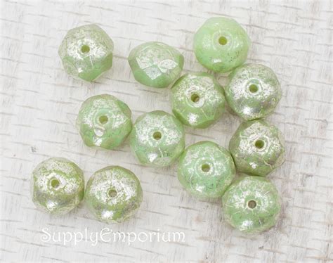 6x8mm Czech Celadon Green Mercury Rondelle 12 Beads Celadon Mercury