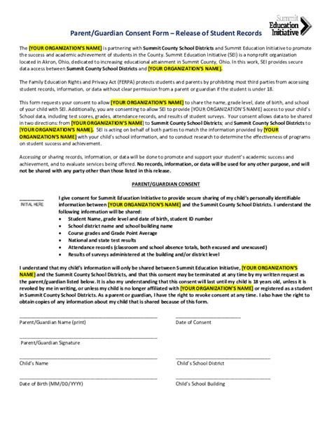 Fillable Online Parent Guardian Consent Formrelease Of Student Fax