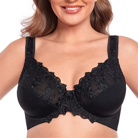 Womens Sexy Lace Embroidered Bras Full Coverage Unlined Underwire Plus Size Bra 44h