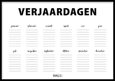 Bol Verjaardagskalender Poster 40x30cm WALLLL