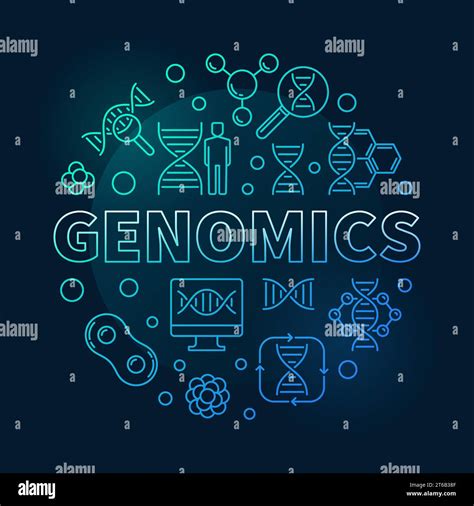 Genomics Vector Round Blue Concept Outline Illustration On Dark