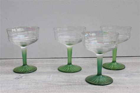 S Vintage Anchor Hocking Circle Pattern Stemware Iridized Green