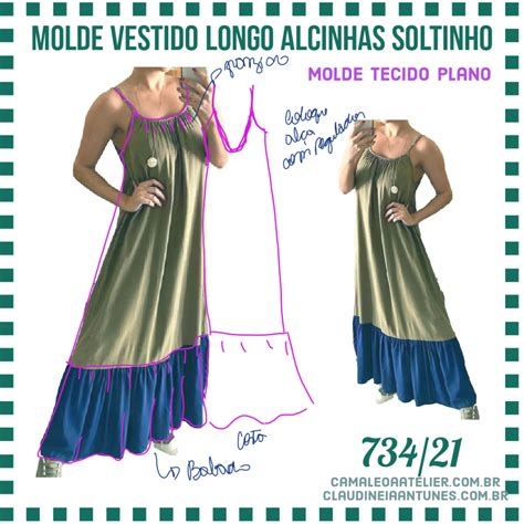 Molde Vestido Longo Alcinhas Soltinho 734 21 CAMALEOA ATELIER DE COSTURA