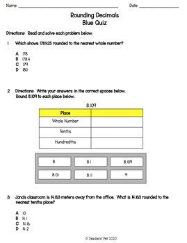 Rounding Decimals Assessments Sol By Teachers Pet Tpt