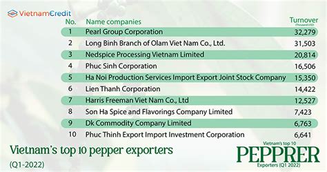 Vietnams Top 10 Pepper Exporters Q1 2022