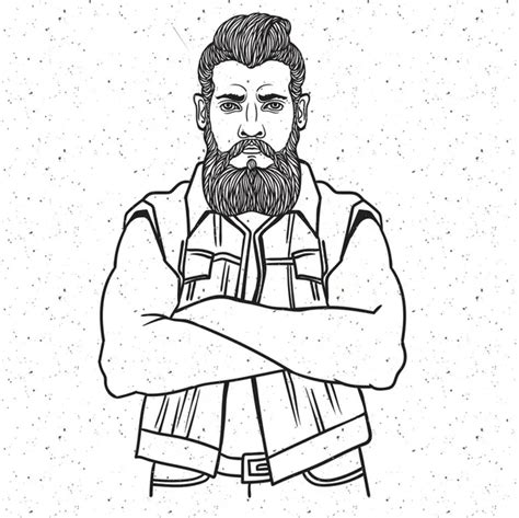 Young Man Bearded Biker Hand Drawing Vector Illustration Engraving