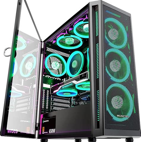 Musetex Atx Pc Case Pre Install Pwm Argb Fans Mid Tower Gaming Case